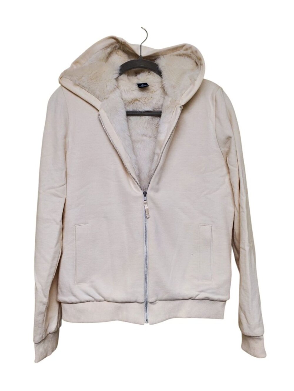 GAP Womens Vintage Y2K Ivory Cotton Faux Fur Lined Plush Zip Front Hoodie Size M